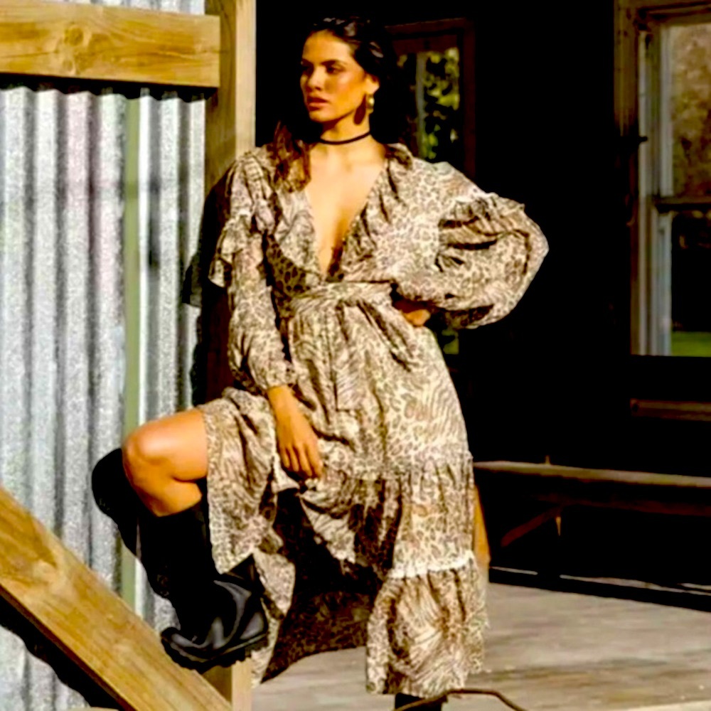 SPELL & THE GYPSY COLLECTIVE LEOPARD PRINT ADA GOWN SIZE XSMALL,SMALL,MEDIUM